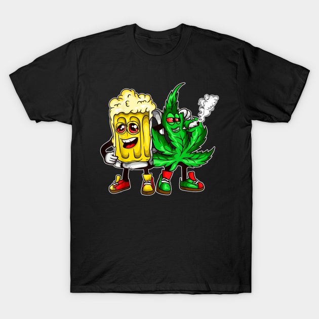 420 Pot Leaf Marijuana Bong Beer Drunk Weed Cannabis T-Shirt by nellieuyangela